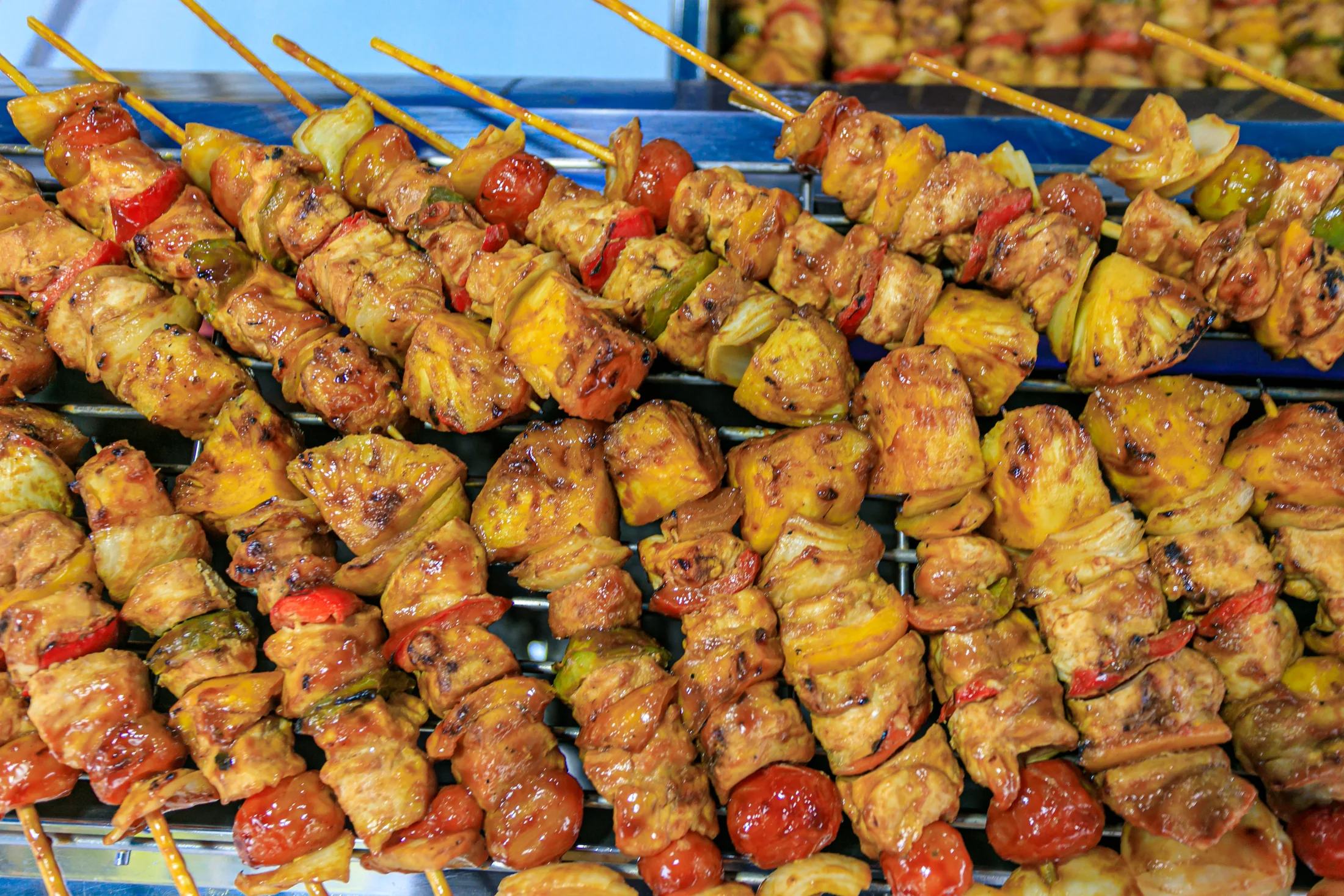 Grilled skewers served for dinner on the island